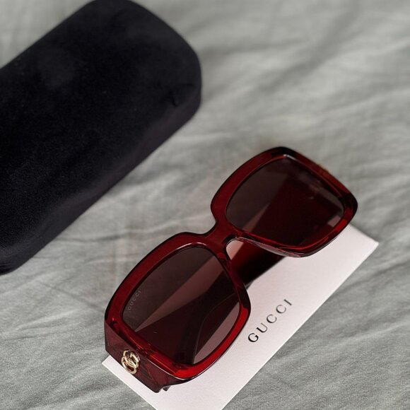 Gucci Women Sunglasses Transparent Burgundy Square GG1402S 003 NEW AUTHENTIC - Picture 5 of 14